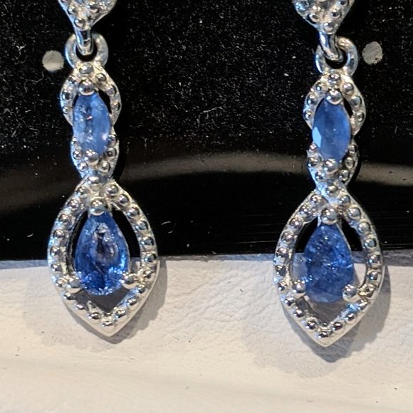 Burmese Blue Sapphire & Cambodian Zircon Earrings - Picture 2 of 3